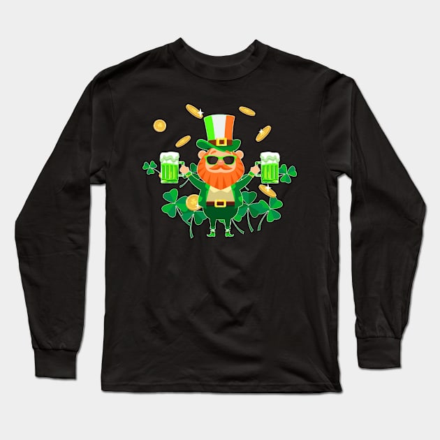 Leprechaun Drinking Beer St. Patrick's Day Long Sleeve T-Shirt by NatalitaJK